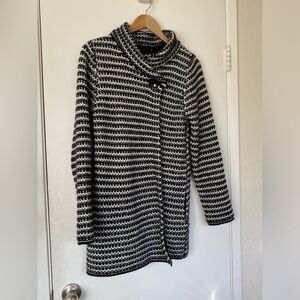 MARY FIRENZE Black And White Wool Blend Italian Cardigan Size L